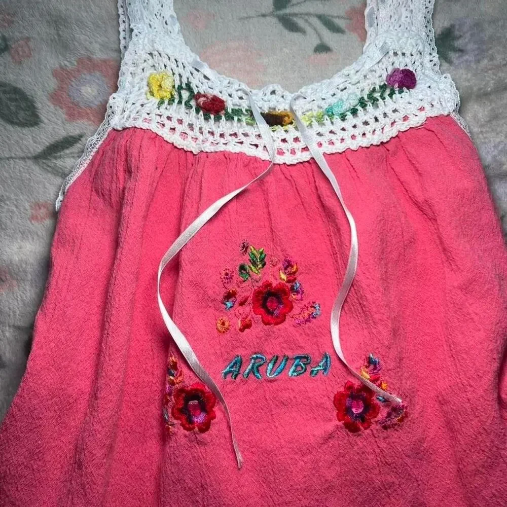 Crochet Lace Folk Dress 4T - Vacation Kidcore Resort Coconut Girl Tropical Y2K
